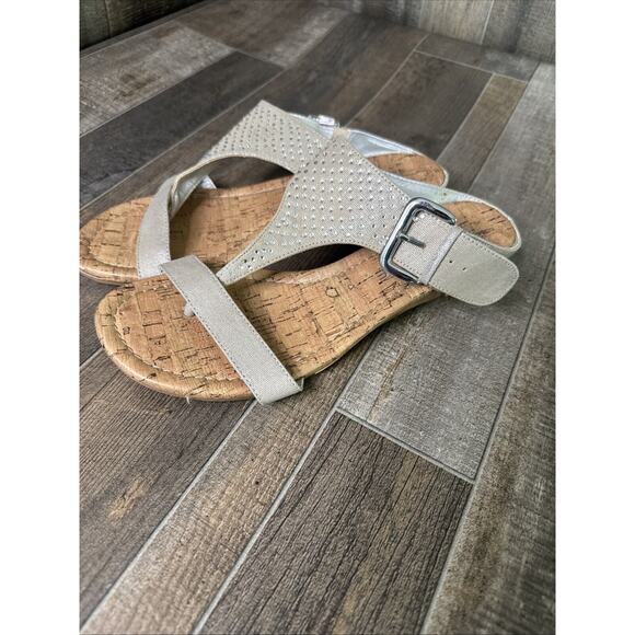 Rampage‎ Sheryl Thong Sandals Wedges Tan With Rhinestones Size 6.5 Women’s - Picture 1 of 6